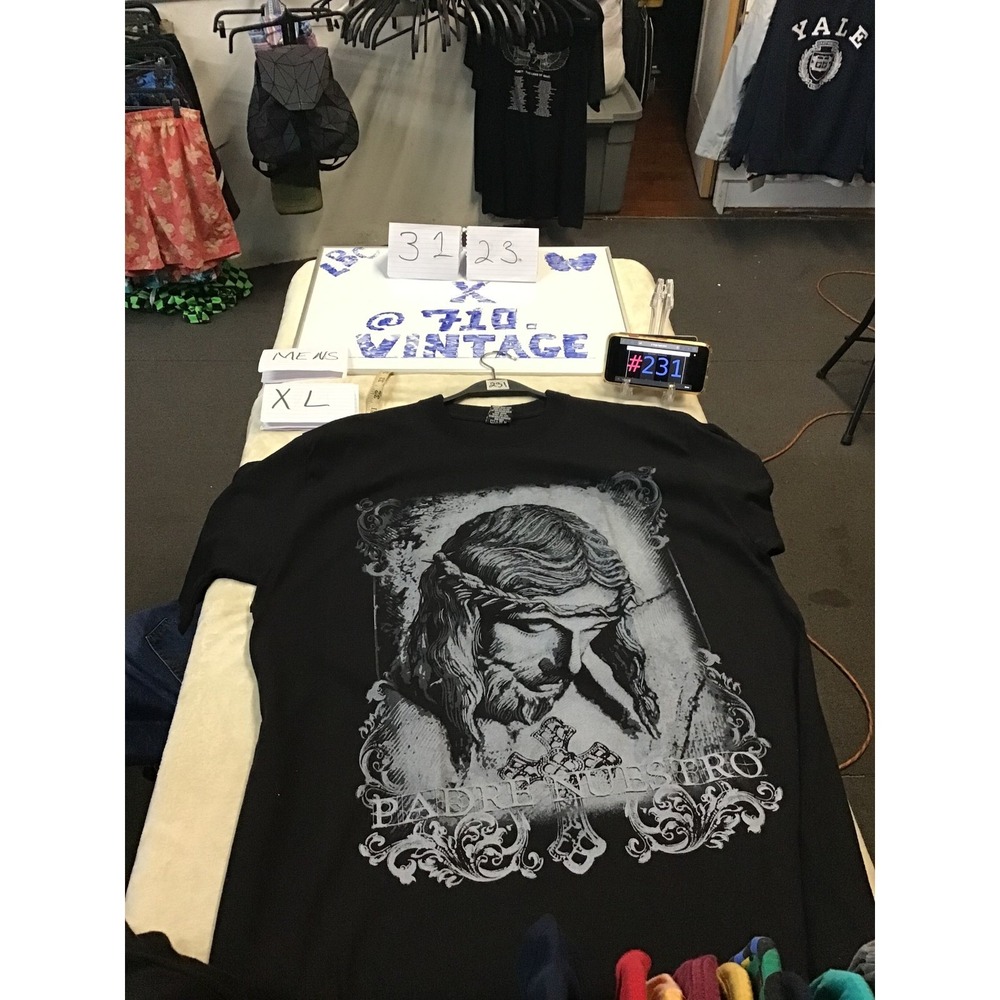 Mens Padre Nuestro Jesus Christ Graphic T-Shirt Black XL Religious Streetwear
